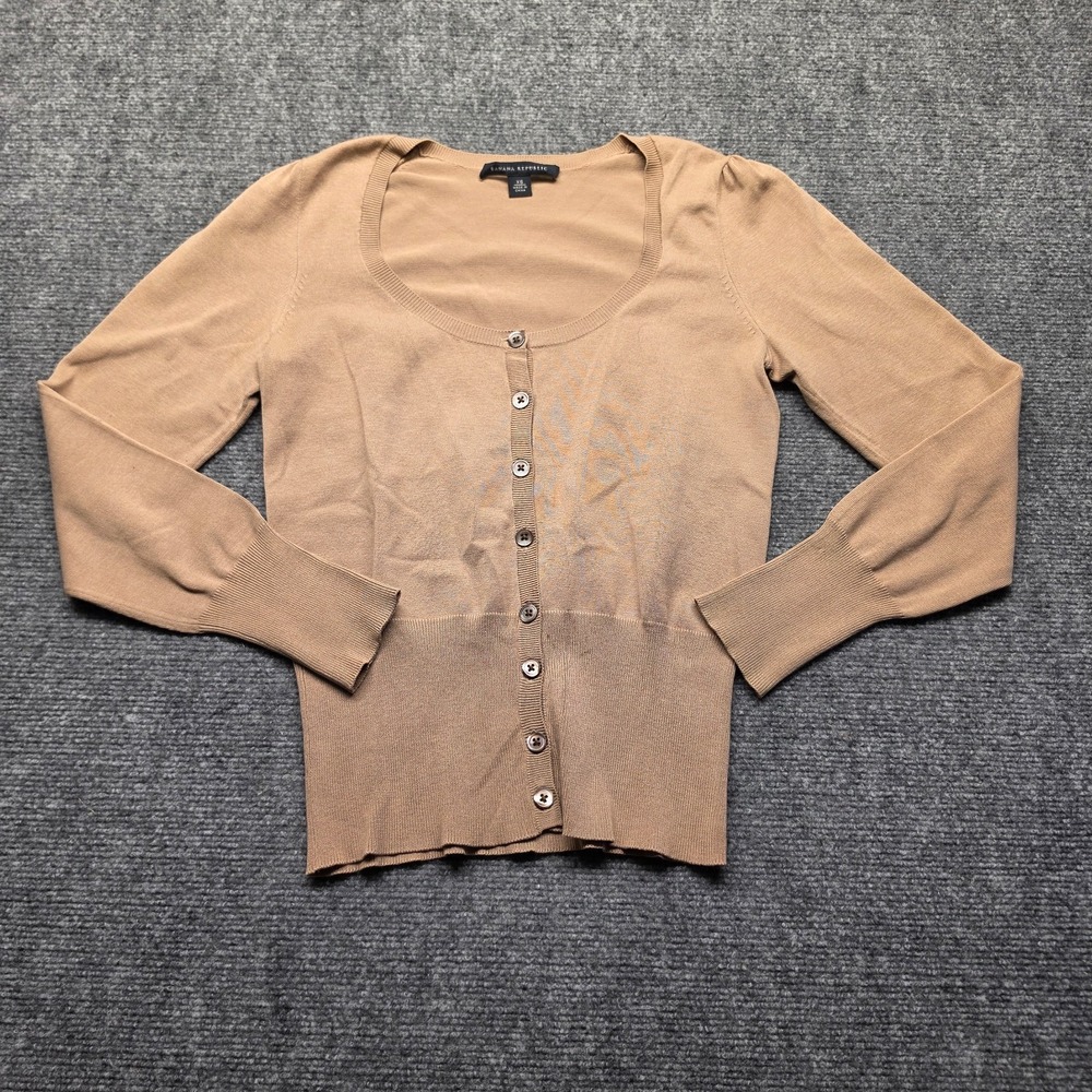 Banana Republic XS Camel Silk Blend Scoop Neck Cardigan Sweater Vintage 2005